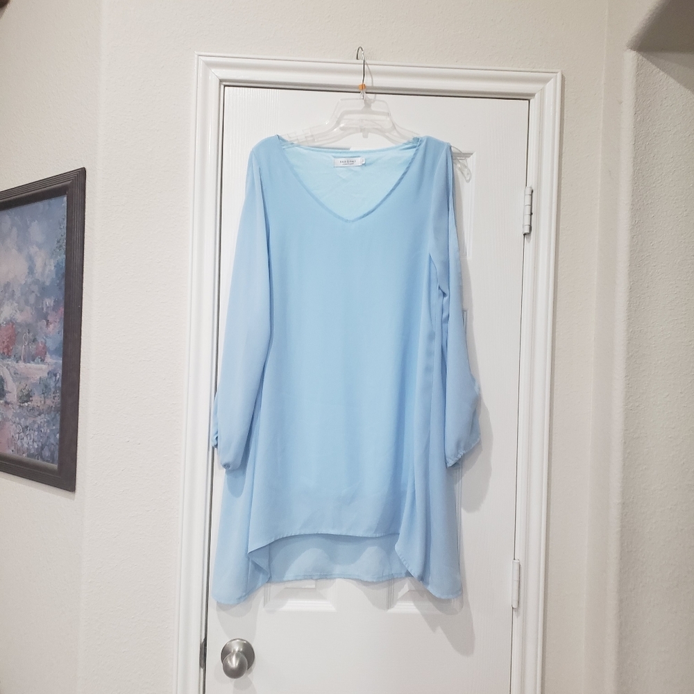 Face to face split long sleeve chiffon overlay high low ready to wear shift midi
